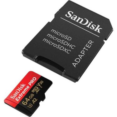 Imagem de Cartão Micro SD 64GB Sandisk Extreme PRO com adaptador, captura de víd