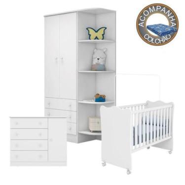 Imagem de Quarto de Bebê Berço c/Rod Colchão Physical Guarda Roupa Cômoda Doce S