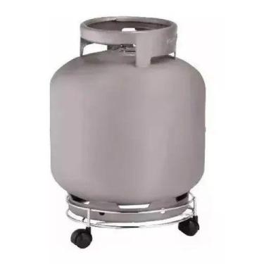Imagem de Suporte para Botijão de Gás com Roda Metal Cromado Botijão 13Kg Pratic