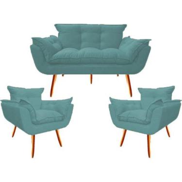 Imagem de Namoradeira + 2 Poltronas Decorativa Opalla Sala de Estar Consultorio 