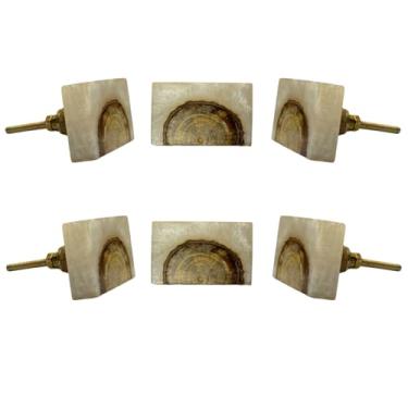 Imagem de Perilla Home Conjunto de 6 puxadores de acrílico e madeira para armários e gavetas puxadores decorativos de 3,8 cm de diâmetro para ferragens de cozinha doméstica puxadores de guarda-roupa de porta de