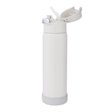 Imagem de TSURUYA Garrafa de Água Isolada com Canudo de Aço Inoxidável, 18 Onças, Branca, Reutilizável, Ideal para Esportes e Viagens