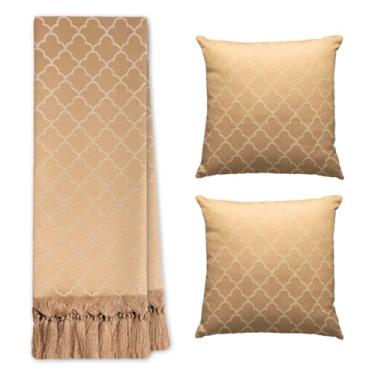 Imagem de Jogo Manta Xale para Sofá e Cama Artesanal Grande 2,80 x 2,50 com 2 Almofadas Cheias (TEAR 20 COBRE)