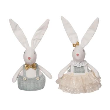 Imagem de Conjunto de 2 estatuetas Transpac Mr. and Mrs. Bunny Rabbit Couple in Sunday Best Gold Tone Bow 30,5 x 15,5 cm