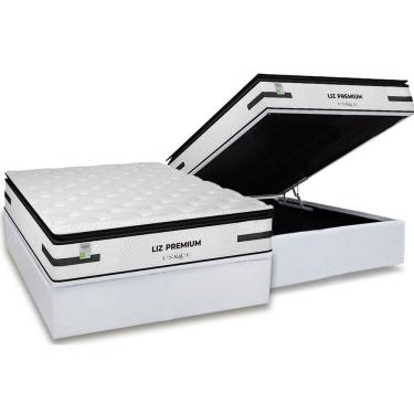 Imagem de Conjunto Box Baú Casal: Colchão Molas Plumatex Ensacadas Liz Premium D33 + Base crc Courano White(138x188)