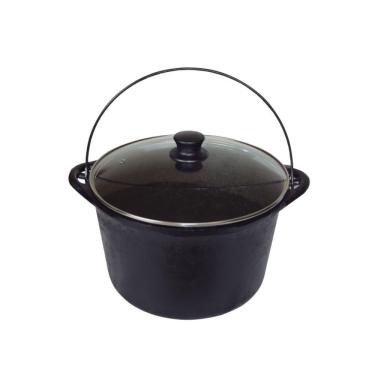 Imagem de Panela Ferro Fundido Caldeirão Antigo Tampa Vidro 24Cm 4L