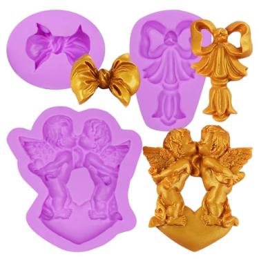 Imagem de Bows Moldes de silicone para fondant Angel Baby Moldes de chocolate para decoração de bolos, enfeite de cupcake, pasta de chiclete de doce, argila de polímero, conjunto de 3