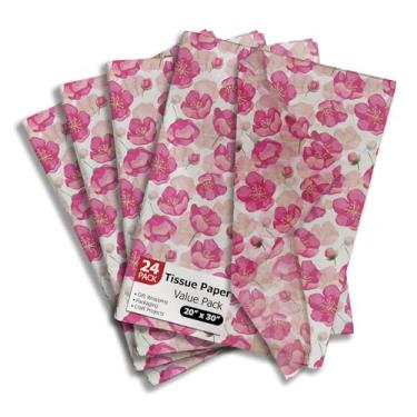 Imagem de Pro Supply Global Papel de seda impresso em papoulas rosa para sacolas ou caixas de presente do Dia dos Namorados - Papel de seda decorativo a granel para embalagem e presente | 24 folhas 50,8 cm x