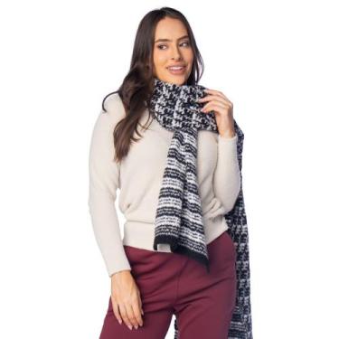 Imagem de Cachecol Feminino Biamar Tricot Mescla Preto/Branco, Preto, Branco, Ún