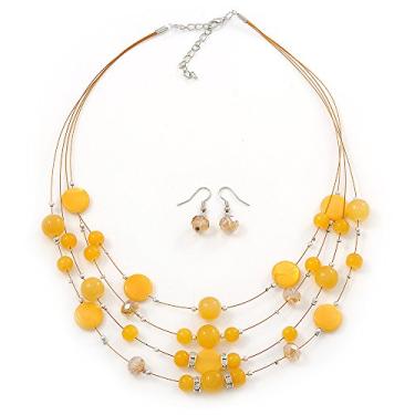 Imagem de Conjunto de colar e brinco Avalaya Sandy Yellow Shell & Crystal Flutuante - 52 cm G/5 cm Ext