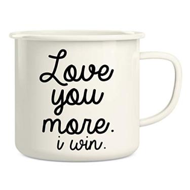 Imagem de Retreez Caneca de café Love You More I Win 473 ml esmaltada de aço inoxidável para acampamento fogueira - Presente de aniversário motivacional motivacional engraçado sarcástico para marido, esposa