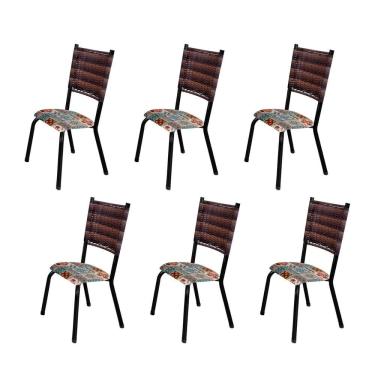 Imagem de Kit com 06 Cadeiras 105x50cm Singapura Português / Preto / Ratan Carvalho