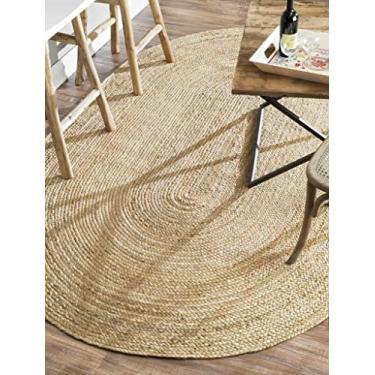 Imagem de DecorAvenue Area Rugs Tapete indiano feito à mão natural trançado de juta para sala de estar, quarto (natural, 2,5 x 3,5 m oval)