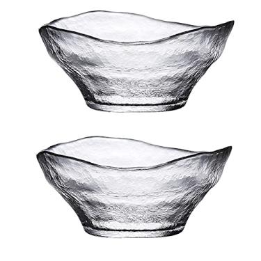 Imagem de Cuiynice Tigela de salada de vidro tigela de salada feita à mão martelo, vidro, frutas, sobremesa, prato de macarrão frio, grande, criativo, casa, extra grande, tigela de salada (A) (um tamanho)