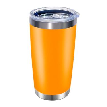 Imagem de HAOLI 1 copo de aço inoxidável de 590 ml com tampa, caneca de viagem de parede dupla à prova de vazamento para bebidas quentes/frias, uso em festa ao ar livre, copo térmico durável revestido com pó