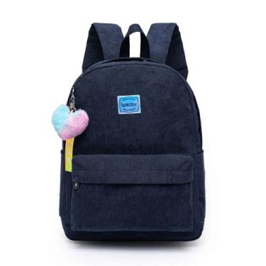 Imagem de Mochila Spector Veludo Velvet Blue Chaveiro Pompom Notebook 17 litros