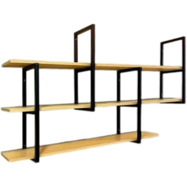 Imagem de Prateleira Estilo Industrial Suspensa Organizadora Design Moderno Versátil e Pratico，Apropriado para o banheiro do quarto, livros da sala de visitas, armazenamento dos bens(Amadeirado)