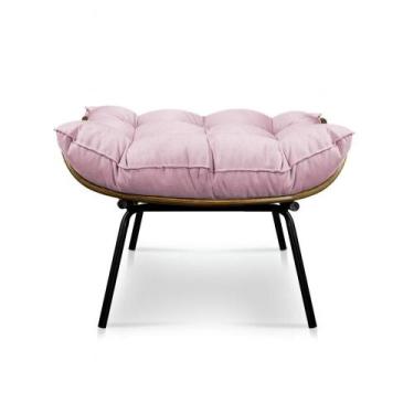 Imagem de Puff Costela Suede Base Metal Rosa Bebê - DROSSI
