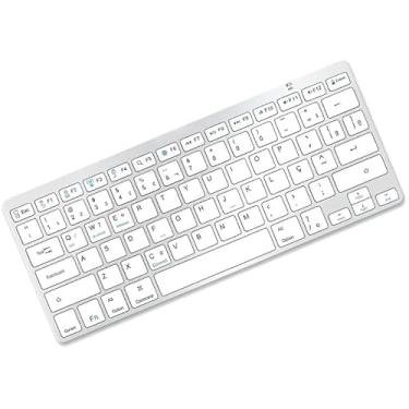 Imagem de Teclado Sem Fio Bluetooth Ultra Fino Recarrregável – Padrão ABNT2 com Ç – Compatível com Notebook, Computador, Tablet, Android, iOS, Windows, Mac – Teclas Silenciosas e Design Compacto