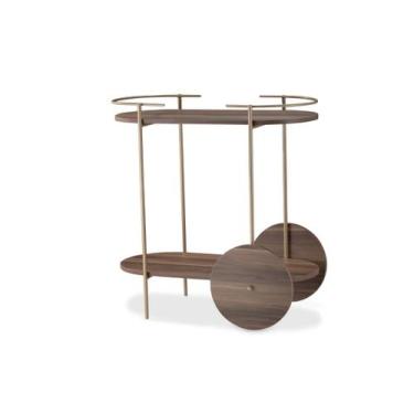 Imagem de Carrinho Bar Oval Ferro Dourado para Bebidas, Café, Chá e Serviço com 