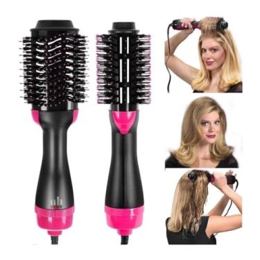 Imagem de Escova Secadora de Cabelo One Step, Modelador de Ar Quente 2 em 1, Preta e Rosa