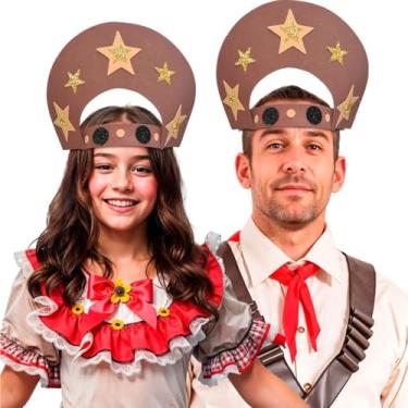 Imagem de Chapéu Cangaceiro EVA Infantil e Adulto Fantasia Junina Lampião e Maria Bonita com Cordão Ajustável
