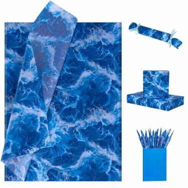 Imagem de Larcenciel Papel de seda Ocean Waves, papel de embrulho azul para sacolas de presente, artesanato, embalagem de presente elegante para verão, praia, piscina, aniversário, casamento, sereia, decoração