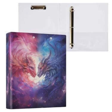 Imagem de Fichário com 3 anéis dragão rosa e roxo, fichário redondo de 3 cm, 200 folhas, fichário de papel A4, organizador de fichário para casa, escola, escritório, 1 pacote