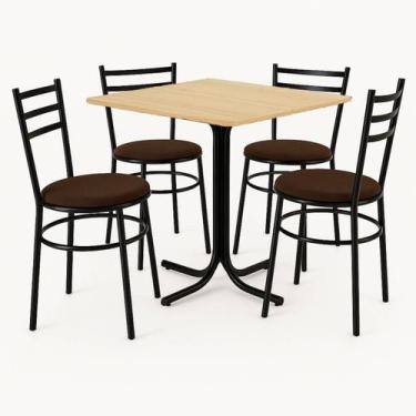 Imagem de Mesa de Jantar Quadrada 70cm Pinus Com 4 Cadeiras Estofada Preta - Lam