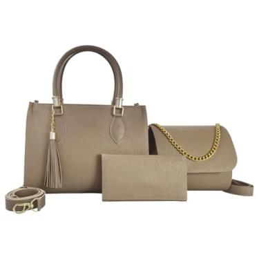Imagem de Kit Bolsa Feminina 3 Peças, Bolsa de Mão com Alça Transversal, Bolsa Tira Colo e Carteira, Preto, Material Sintético (Amêndoa)