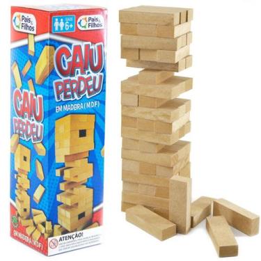 Imagem de 54 Blocos Torre Madeira Estrategia Jogo Caiu Perdeu - Pais e Filhos