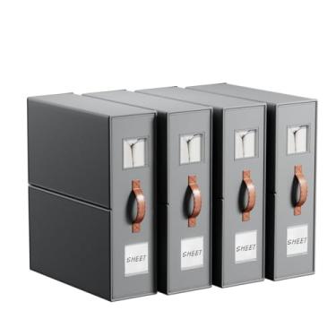 Imagem de EE-RoomWorld Pacote com 4 organizadores de armazenamento de lençóis - Organizador de armário de tecido premium com janela de visualização clara, design dobrável que economiza espaço para lençóis