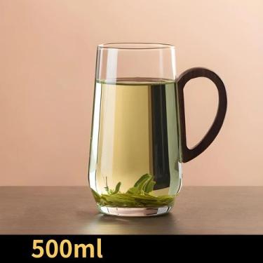 Imagem de Caneca De Café De Vidro Transparente Com Alça De Madeira 500ML Xícara 