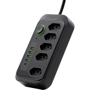 Imagem de Filtro de Linha, Extensão Tomada, Régua Tomada, Régua de Energia (5 Tomadas + 4 USB + 1 USB-C) – Extensão Elétrica Bivolt 110–220V com Cabo de 2 m | Ideal para Casa, Escritório e Home Office