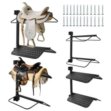Imagem de Dollate Suporte de parede para sela, 2 peças de suporte de armazenamento de sela de cavalo para sela inglesa e ocidental, suporte de sela flexível de 4 camadas para sala de reuniões, estábulos