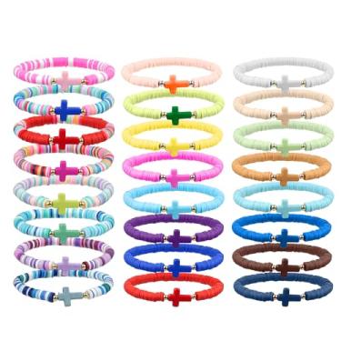 Imagem de WOVTE Pulseiras de Jesus WWJD Pacote de Pulseiras Cristãs, Pulseiras Elásticas Coloridas Feitas à Mão com Contas de Argila Polímera Inspiradora Joias Religiosas para Mulheres, One Size, Silicone, Sem