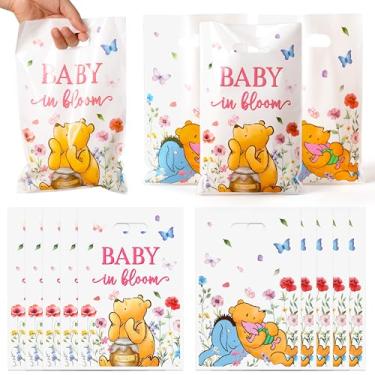 Imagem de Z1juce 50 peças de flores silvestres para lembrancinhas de festa de Winnie vintage sacolas de presente de plástico para festa de aniversário, decoração de festas temáticas de urso, bolsa para crianças