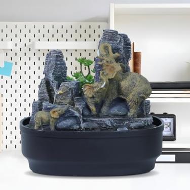 Imagem de Bumilgar Fonte De Mesa Em Formato Elefante Com Pedras Cascata E Luzes Led, Água Zen Interna Para Sala Estar/Escritório/Quarto, Decoração Vários Cômodos Presente O Amor (27 Cm Altura)