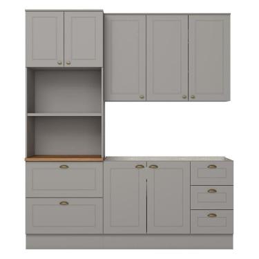 Imagem de Cozinha Modulada Americana 3 Peças Com Balcão 120cm Sem Tampo Cinza/nature - Móveis Henn Cinza/nature