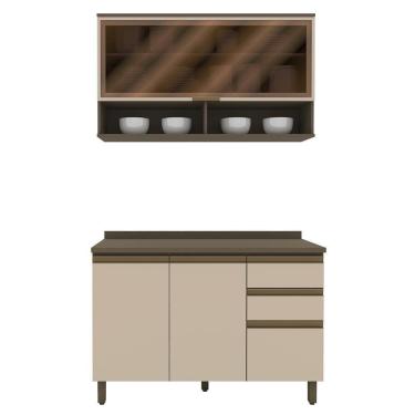 Imagem de Cozinha Modulada Connect 2 Peças Com Aéreo Basculante E Balcão 120cm Duna/cristal - Móveis Henn Duna/cristal