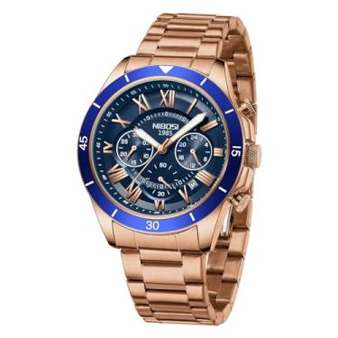 Imagem de NIBOSI Relógio masculino analógico com cronógrafo, com calendário, pulseira de aço inoxidável, impermeável, pulseira de couro, relógios de pulso masculinos clássicos, delicados, minimalistas, vestidos