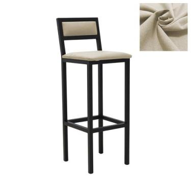 Imagem de Banqueta Estilo Industrial Assento Estofado Florença - GDecor, Linho N