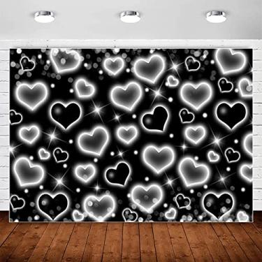Imagem de Pano de fundo do início dos anos 2000 para anos 90 Y2K Old School Photoshoot Glitter Black Heart Backdrops Women Adult Happy Birthday Party Banner Decorações Dia dos Namorados Fotografia Fundo Selfile
