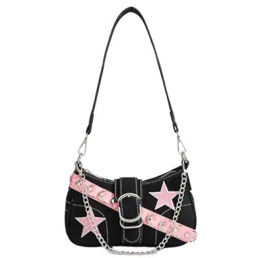 Imagem de Ecohaso Bolsa de ombro Grunge bolsa Hobo Fairy Grunge corrente jeans Y2K bolsas bolsa transversal para mulheres, T - rosa, Small