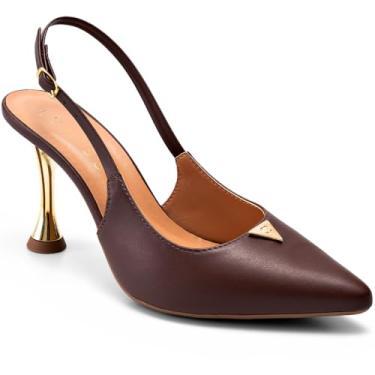 Imagem de Scarpin Feminino Lumiss Salto Alto Fino Metalizado Bico Fino marrom38