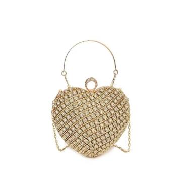 Imagem de Sweetovo Bolsas clutch em formato de coração de strass para mulheres, bolsas de noite brilhantes para formatura, coquetel, casamento, bolsa (dourada)