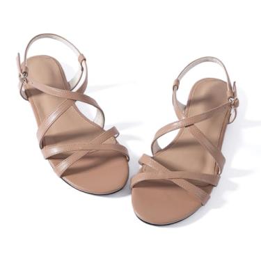 Imagem de YANWENFANG Sandálias rasteiras femininas ajustáveis com tira no tornozelo, gladiador romano, boho, praia, verão, casual, férias, deusa, vintage, italiano, salto baixo, bloco de couro, Tira de