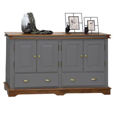 Imagem de Balcão Buffet 4 Portas 2 Gavetas Manchester 2042 Linz Móveis - Cinza/Imbuia Glazer