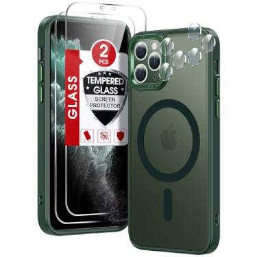 Imagem de LeYi Capa verde para iPhone-11-Pro com protetor de tela X2 + capa para câmera X2 [compatível com MagSafe] Capa fina magnética protetora de grau militar para iPhone 11Pro i Phone 11 Pro, verde