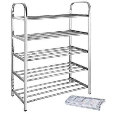 Imagem de Sapateira Prateleira Inox 5 Andares Calçado Tenis Sapato Sandalia Hall de Entrada Rack Organizçao Resistente Multiuso